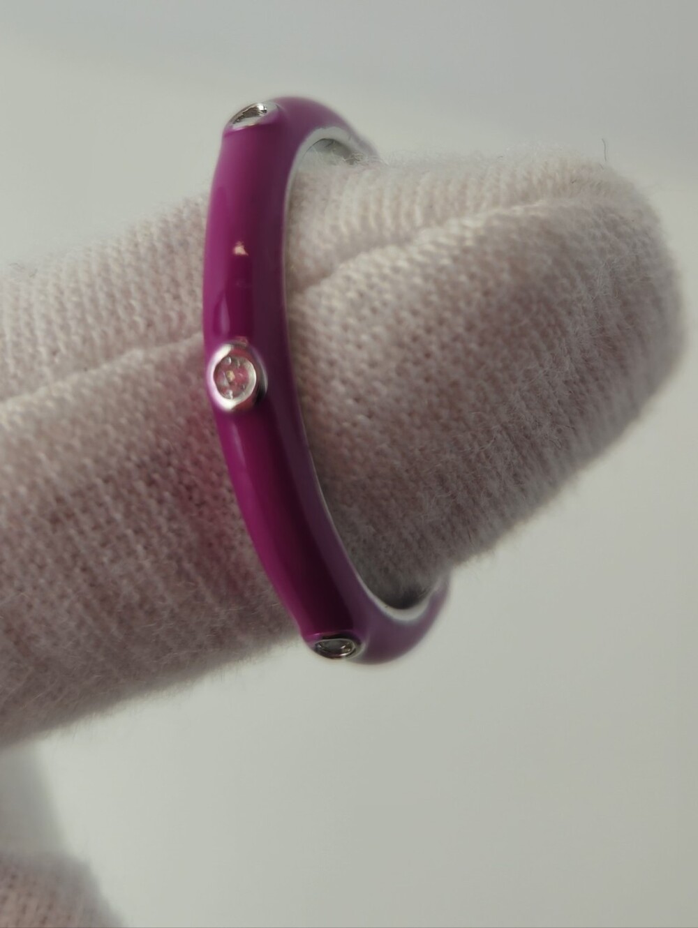 Ring Vibrant Fuchsia Enamel Band with Crystal Accents